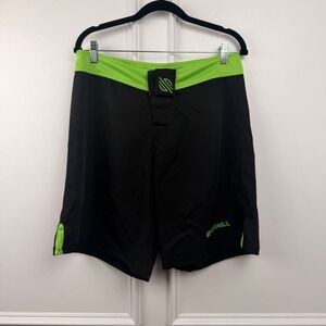 Sanabul Essential MMA BJJ Grappling Shorts Mens 32 Black Lime Green Training